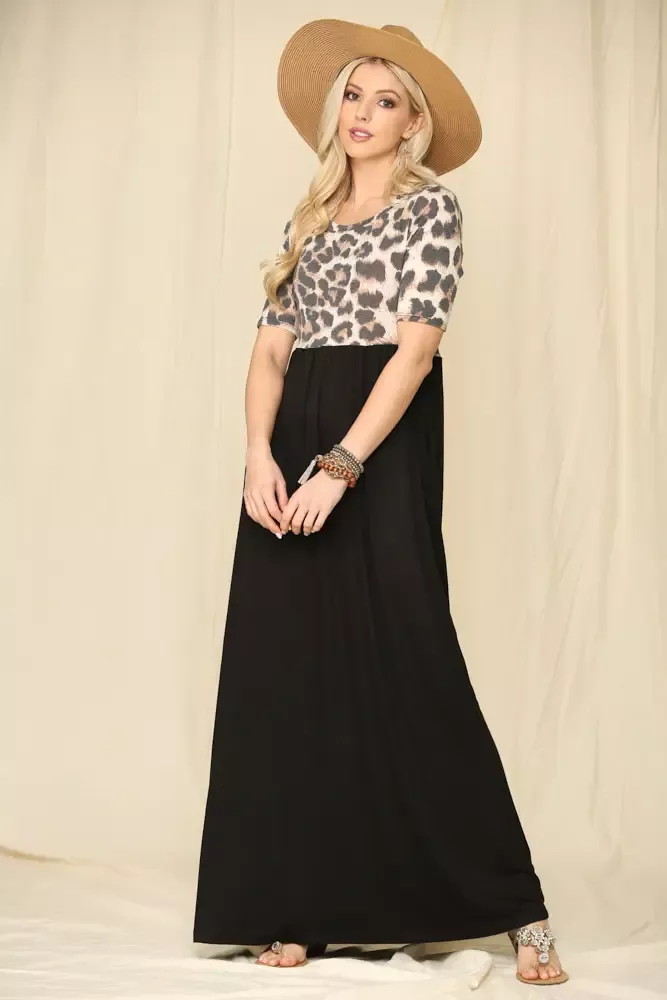 Leopard Contrast Maxi Dress