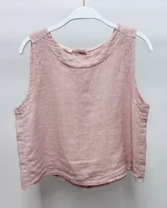 Linen Sleeveless Tank Top Back Button Closure