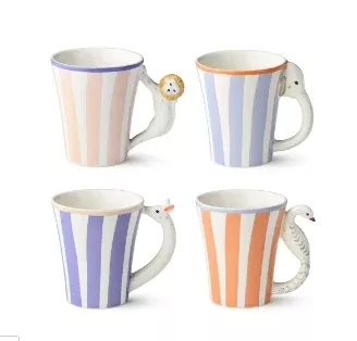Menagerie Mug with 3-D Handles 14oz, set of 4