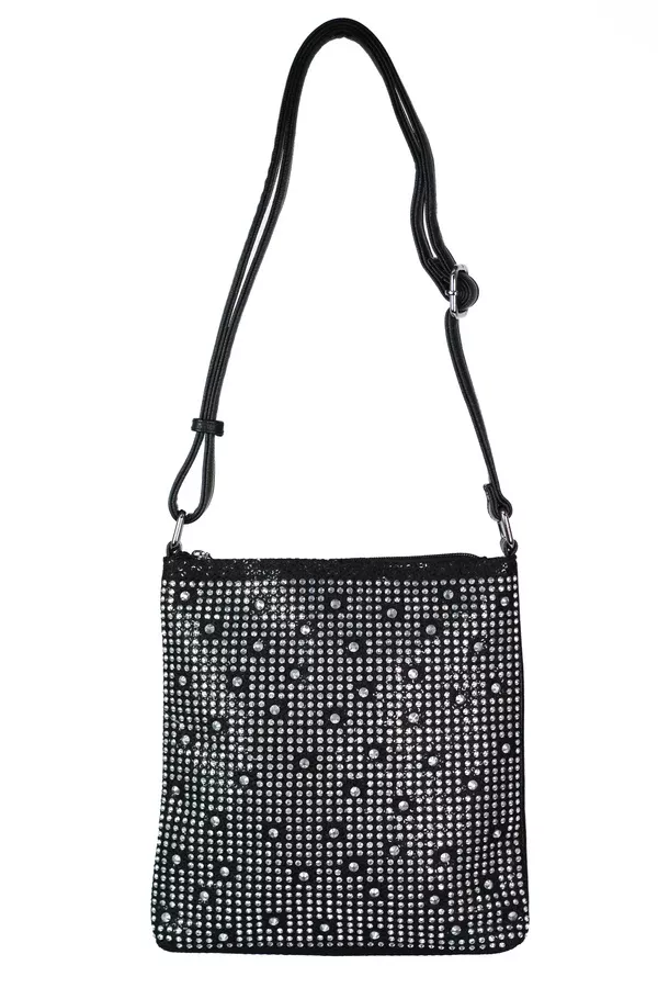 Messenger Bag w/ Sequin Mesh & Rhinestone Front Overlay