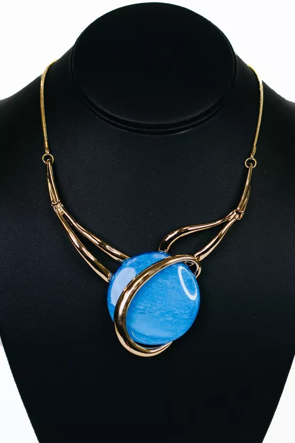 Metal Open Loops & Round Stone Necklace