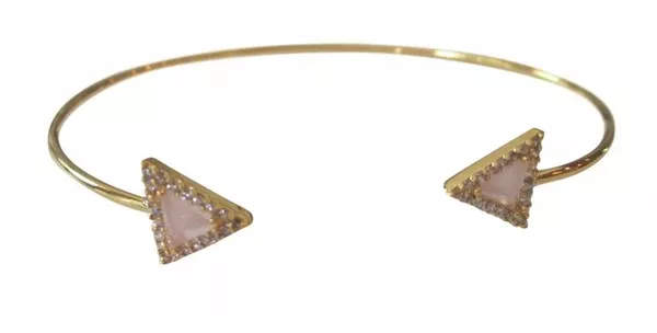 Pink Arrow Stone Capped Ends Open Cuff Bracelet