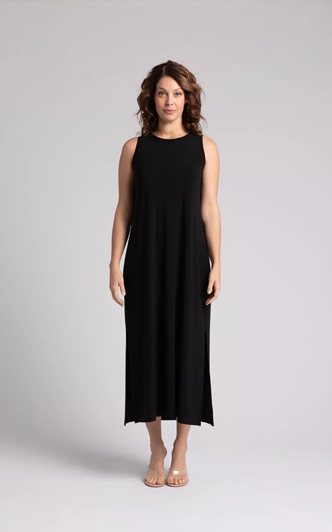 Reversible Slit Tank Dress, Black