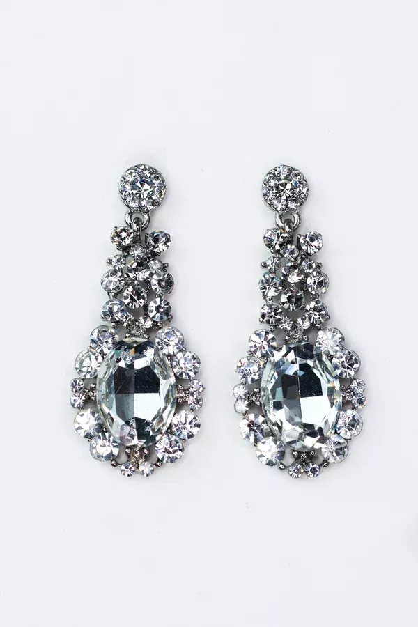 Rhinestone Cluster Oval Center Earrings