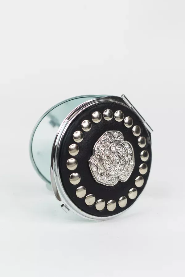 Rhinestone Studded Floral Compact