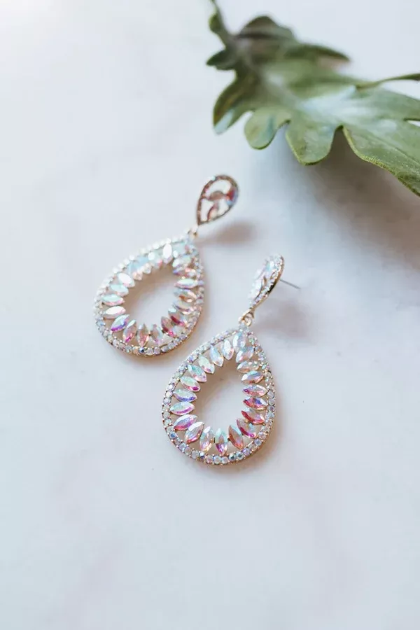 Rhinestone Trim Almond Around Inside Earring