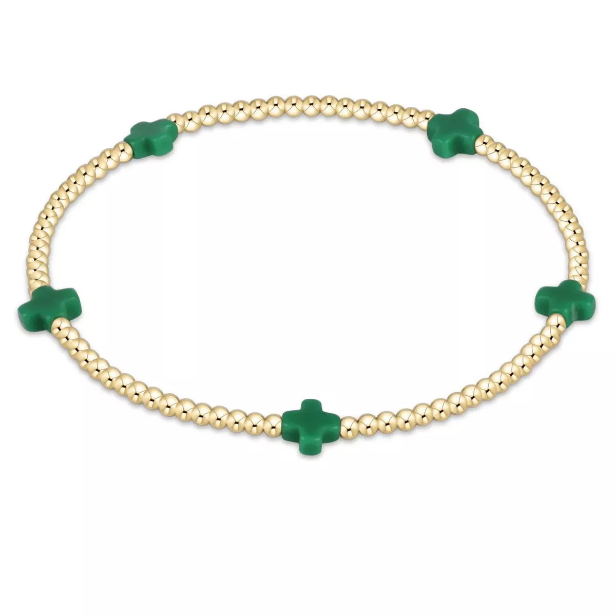 Signature Cross Small Gold Pattern 2MM Bead Bracelet [Emerald-BSCSM2GE]