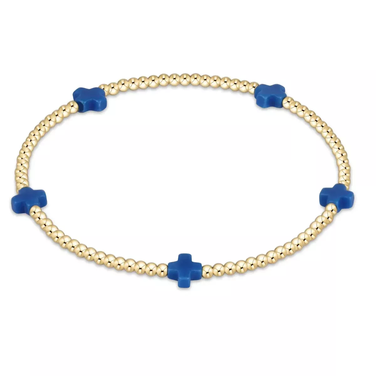 Signature Cross Small Gold Pattern 2MM Bead Bracelet Navy [ BSCSM2GN]
