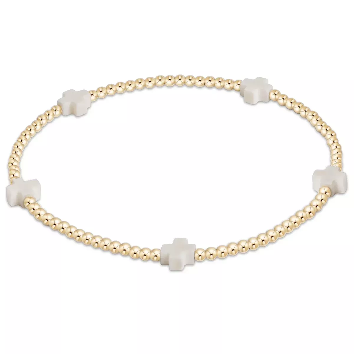 Signature Cross Small Gold Pattern 2MM Bead Bracelet [Off White-BSCSMGP2OW]