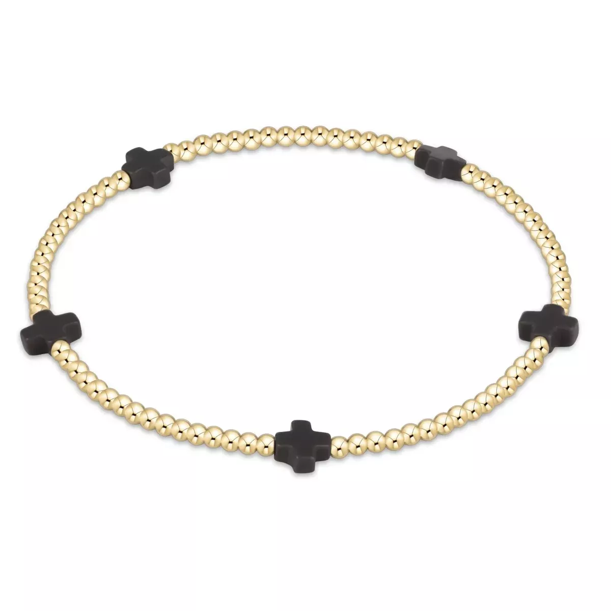 Signature Cross Small Gold Pattern 2MM Bead Bracelet ONYX [BSCSMGP20]