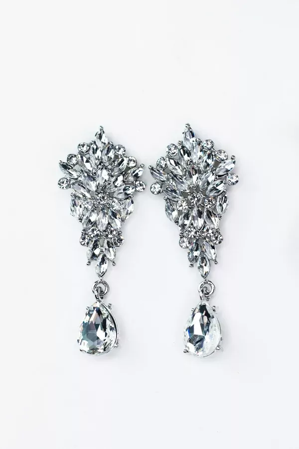 Small Almond & Stone Cluster Teardrop Dangle Earring