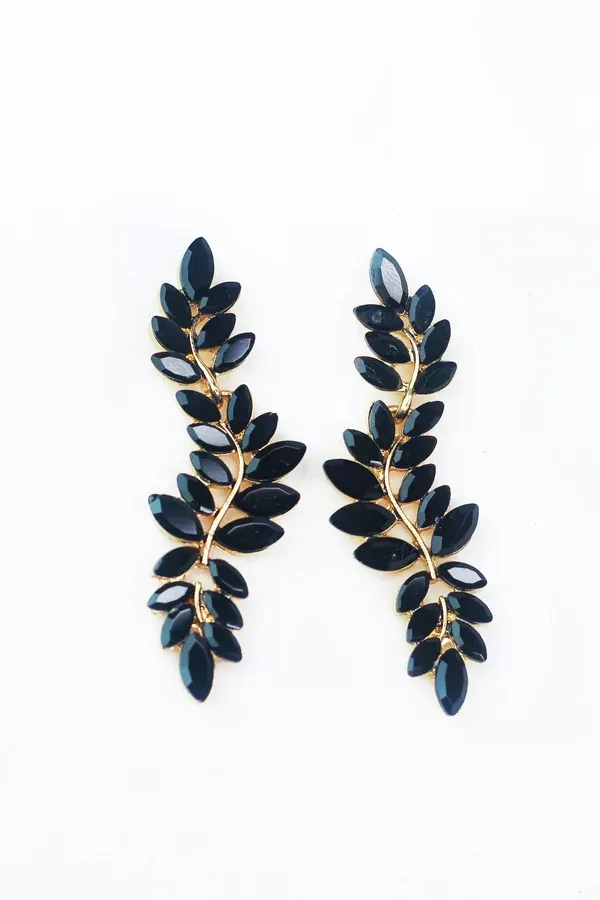 Small Almond Two Row Wavy Long Earring