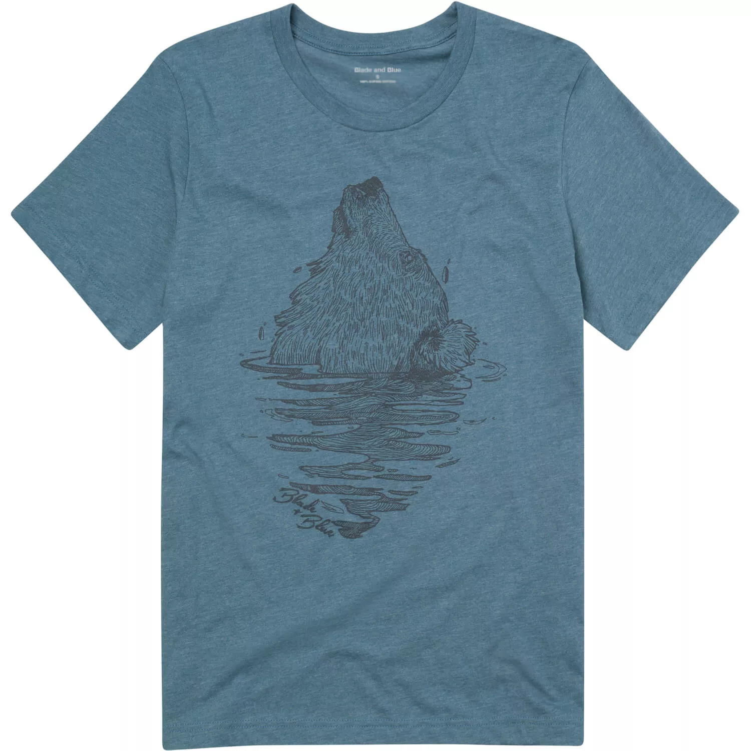 Teal Blue Crystallized Emerging Bear Graphic T-Shirt (Size S)