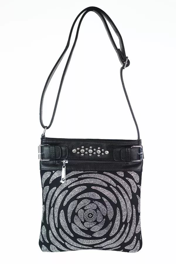 Thick Swirl Design Circular Center Buckle Accent Messenger Bag