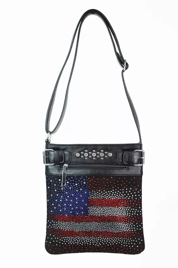 USA Flag Rhinestone Burst Messenger Bag