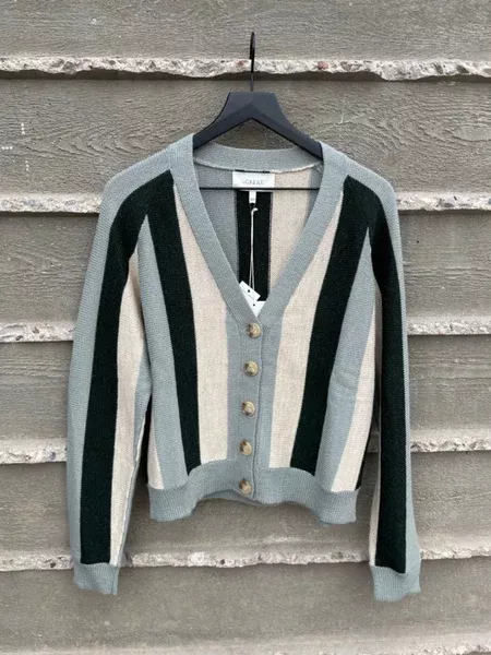 Varsity Cardigan ~ Smokey Green Stripe