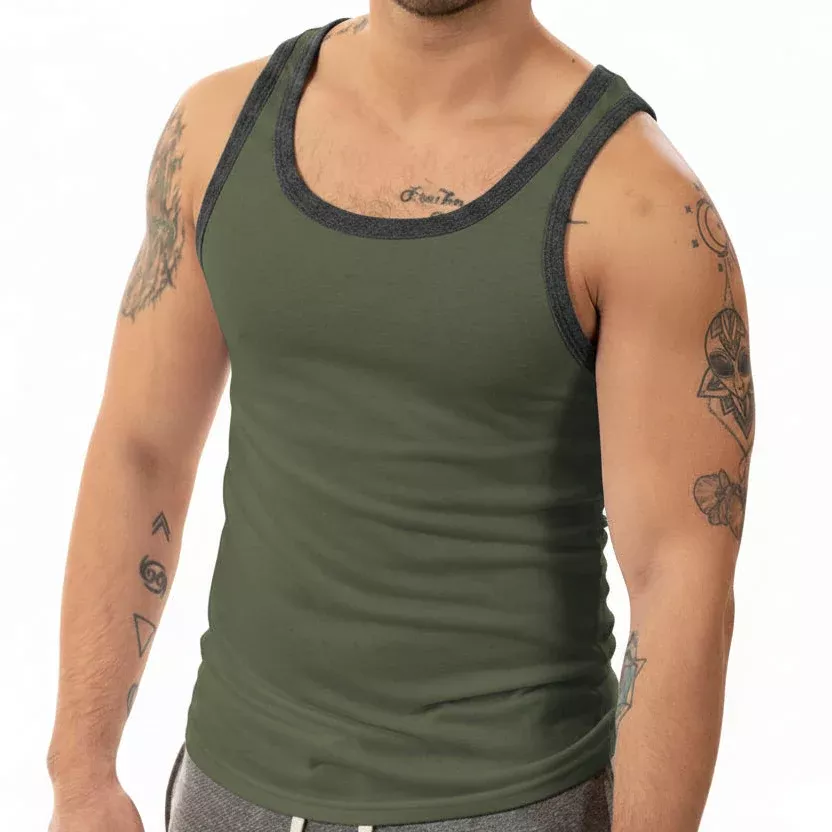 "Varsity Tank" Tri-Blend Tank Top in Army Green Heather