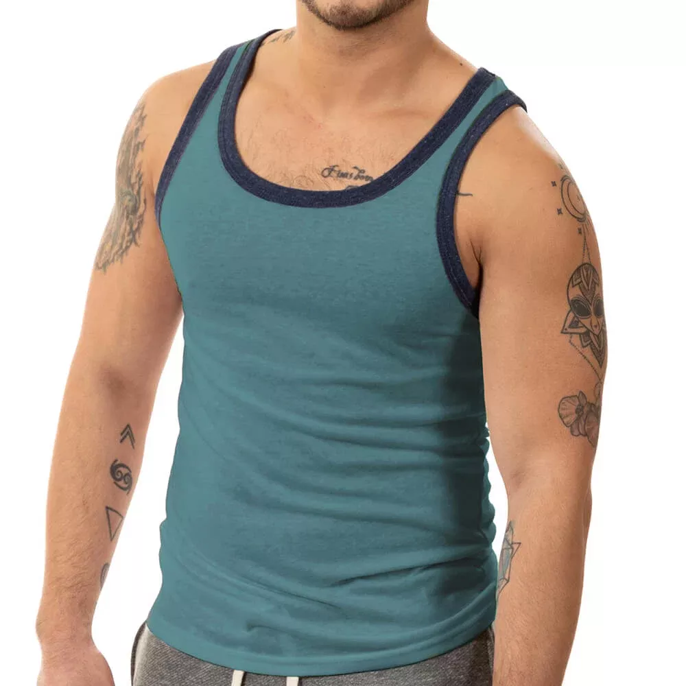 "Varsity Tank" Tri-Blend Tank Top in Teal Blue Heather