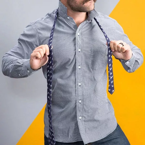 White & Navy Blue Mini Check Shirt -Jeffrey