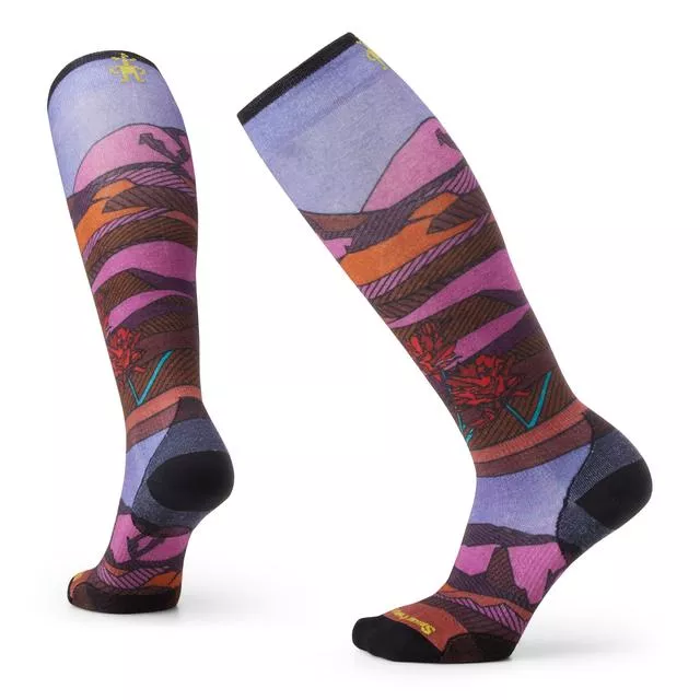Womens Ski Floral Field Print Over The Calf Socks