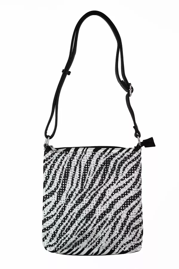 Zebra Print Rhinestone Covered Crossbody Bag