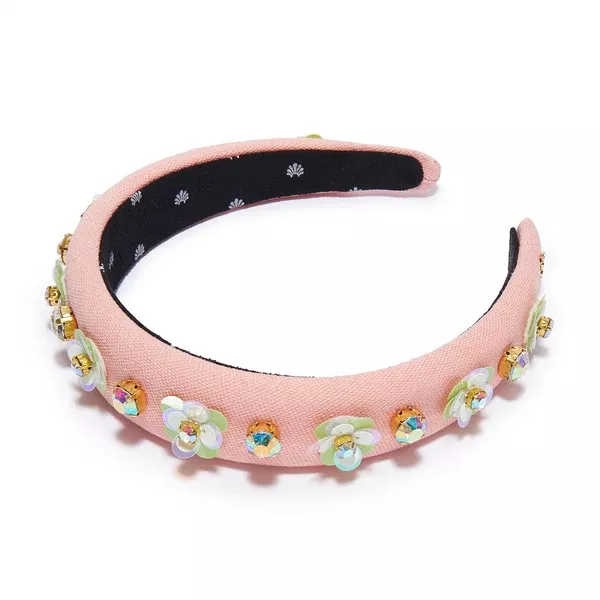 Zinnia Crystal Paillette Alice Headband ~ Soft Coral